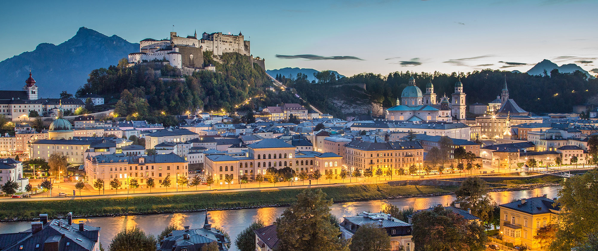 The blue hour in Salzburg, the City of Mozart